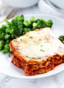 A bit of spinach gets mixed in the Ricotta for this easy lasagna recipe.