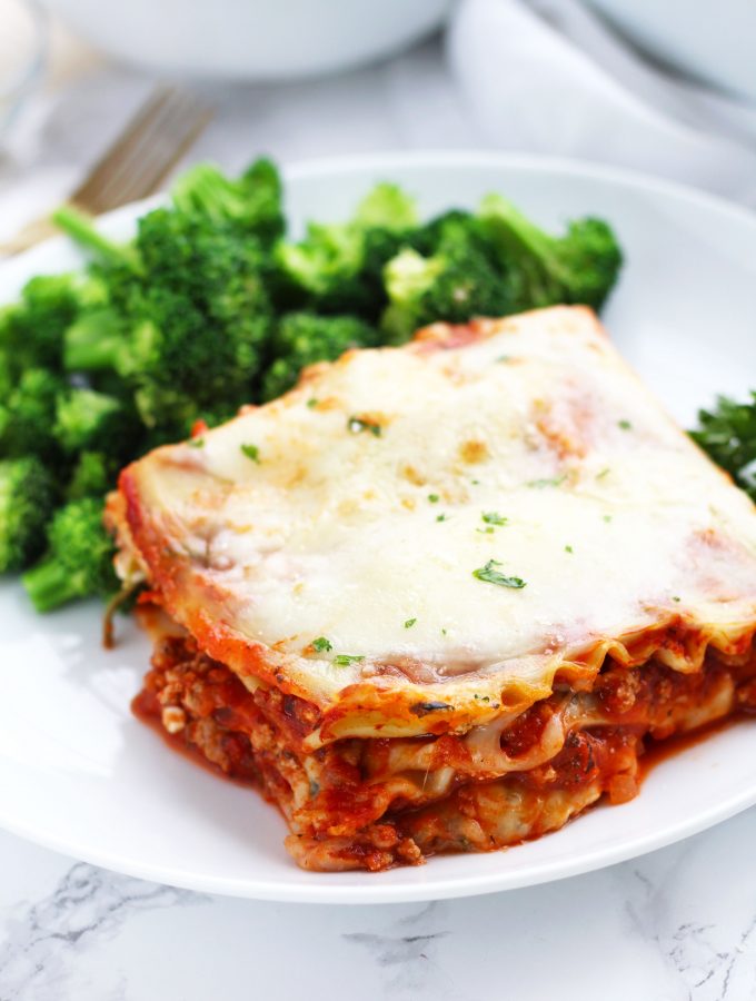 A bit of spinach gets mixed in the Ricotta for this easy lasagna recipe.