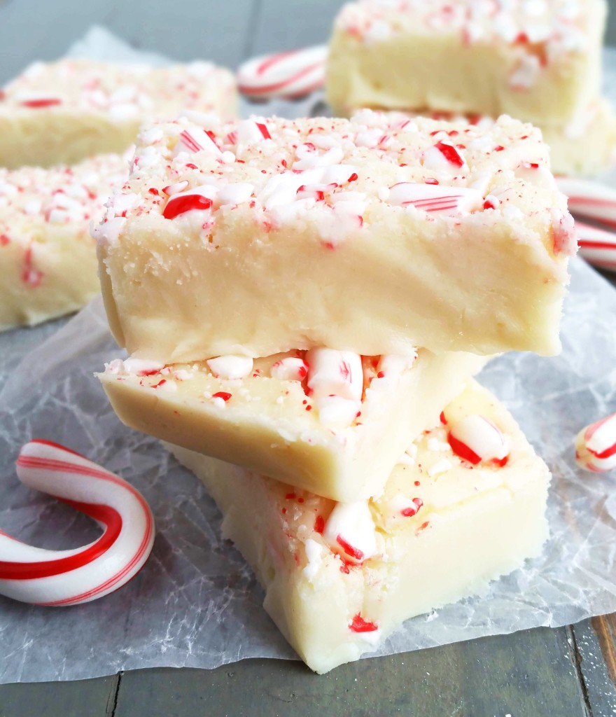 Easy and delicious White Chocolate Peppermint Fudge made in the microwave with only 5 ingredients! Great to make with kids!