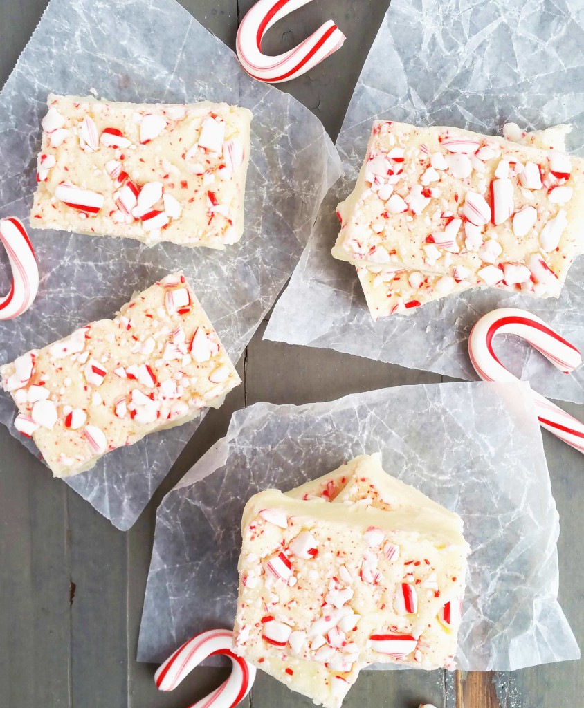 Easy 5 Ingredient White Chocolate Peppermint Fudge made in the microwave. Perfect to make with kids!