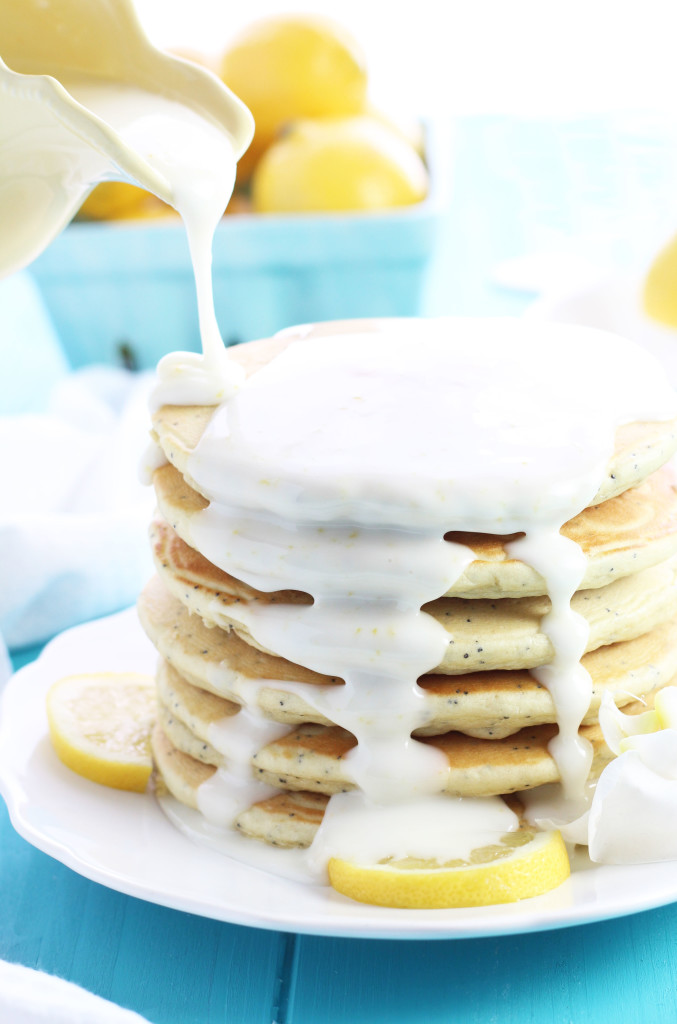 These Lemon Poppy Seed Pancakes are loaded with lemon glaze.