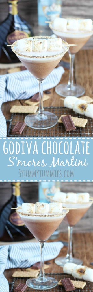 Only 3 ingredients are combined for this decadent martini with Godiva Chocolate Liqueur, Marshmallow Vodka and Cream with a graham cracker rim.