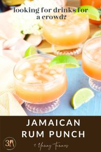 his Jamaican Rum Punch is the perfect party drink that gets prepared in a pitcher and poured over ice. It is super refreshing with orange juice, pineapple juice, lime juice and cherry grenadine.