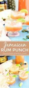 This Jamaican Rum Punch is the perfect party drink that gets prepared in a pitcher and poured over ice.  It is super refreshing with orange juice, pineapple juice, lime juice and cherry grenadine.  Garnish it with a slice of fresh lime or pineapple for a tropical feel.  This was my drink of choice while vacationing in Jamaica and I love their dark, Appleton Rum. 