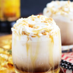 This Caramel Creme Brulee White Russian is inspired by one of my favorite seasonal latte flavors at Starbucks.  The addition of vanilla and caramel syrup, a floating of whipped cream, and  crushed caramel candies makes this the most decadent drink combination. 