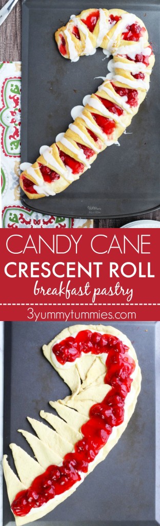 This easy Christmas pastry is made with crescent rolls and has a decadent cherry cream cheese filling. Perfect for brunch or dessert!