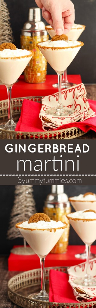 A Gingerbread Martini with Vanilla Vodka, Baileys, Hot Damn! and a Ginger Simple Syrup is to be savored year-round!