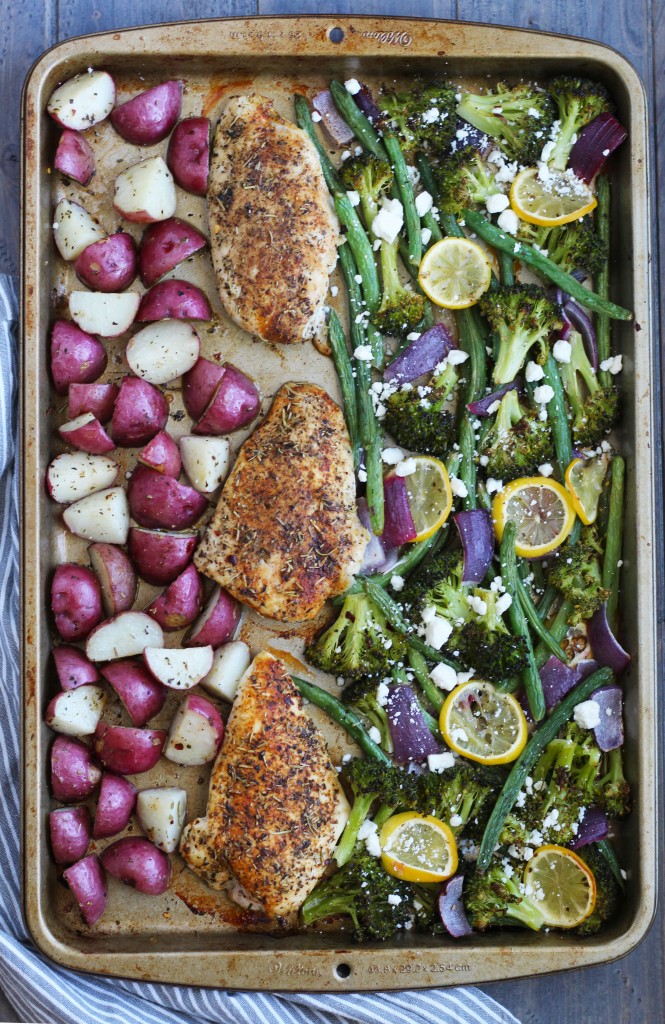 This healthy, Sheet Pan Mediterranean Chicken and Vegetables recipe is perfect for an easy weeknight meal!  Nothing is better than throwing everything on one pan for a quick clean up on an already busy night. 