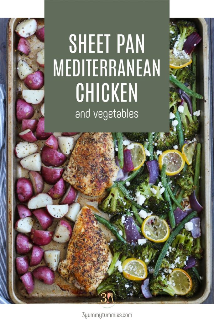 This healthy, Sheet Pan Mediterranean Chicken and Vegetables recipe is perfect for an easy weeknight meal!  Nothing is better than throwing everything on one pan for a quick clean up on an already busy night. 