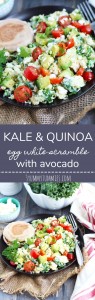 This healthy and easy meal can be thrown together for breakfast or dinner with kale, quinoa, egg whites, avocado and feta cheese!