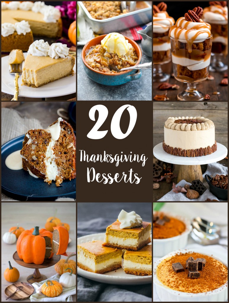 These 20 Thanksgiving Desserts are sure to spice up your typical, dessert fare.   Desserts shouldn't be limited to the boring pumpkin and pecan pies year after year.  Step outside your dessert comfort zone this year and try something new!   I'm drooling over these variations of pumpkin goodness in the form of cheesecake, tiramisu, gooey butter, bread, cobbler and creme brulee.  Don't be afraid to add that extra dollop or 3 of whipped cream on top of these delights (I certainly will).   