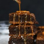 These salted caramel pretzel brownies are perfectly chewy with a pretzel crust and caramel sundae sauce on top!