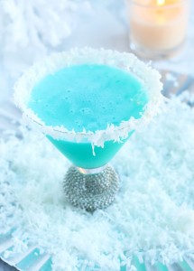 A winter wonderland is created with the flavors coconut, pineapple and Blue Curacao.