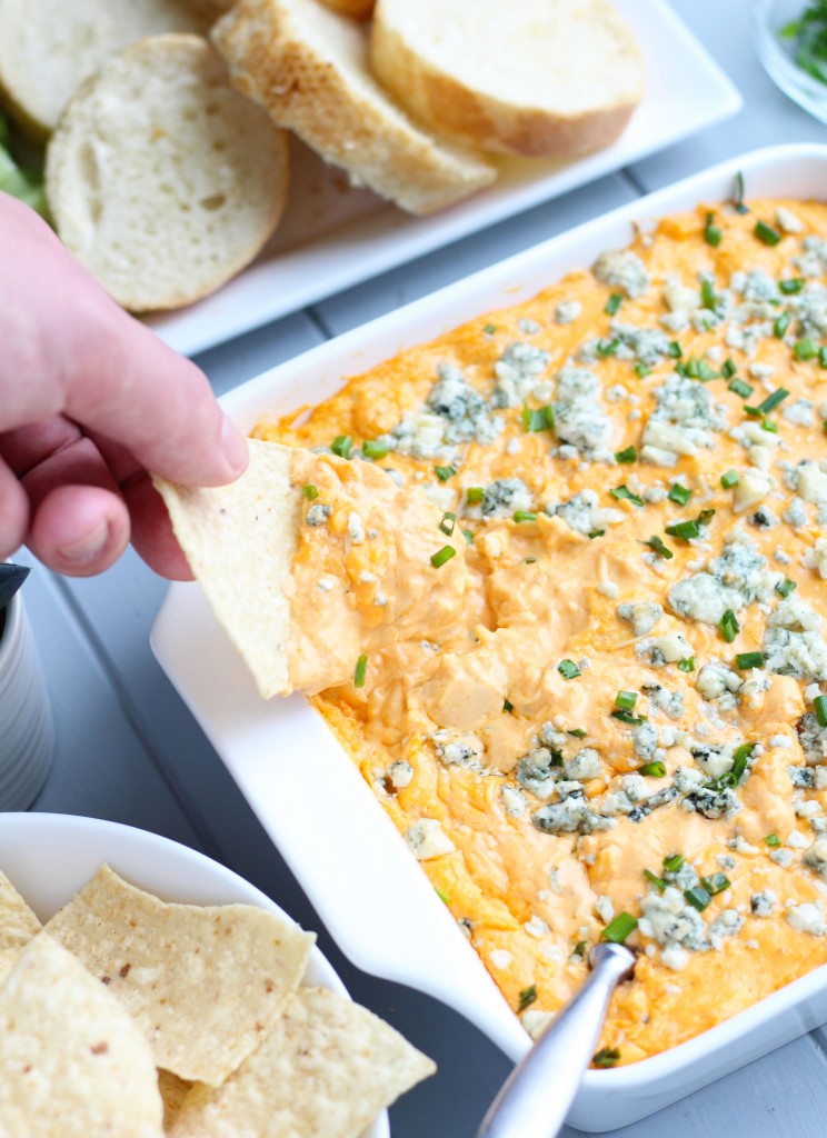 This Buffalo Chicken Dip has all the great flavors as buffalo wings with ranch and blue cheese. Serve it with your favorite bread dippers, tortilla chips and celery.