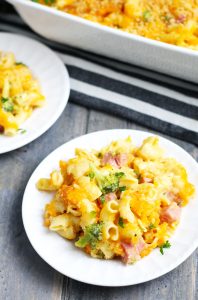 This Fancy Mac and Cheese is a complete meal with broccoli and ham. A bread crumb topping adds the perfect extra bit of crispiness