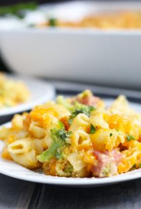 This Fancy Mac and Cheese is a complete meal with broccoli and ham. A bread crumb topping adds the perfect extra bit of crispiness