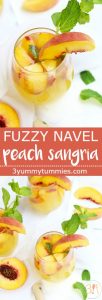 A Fuzzy Navel Peach Sangria is a combination of one of my favorite cocktails with Moscato and fresh peaches!