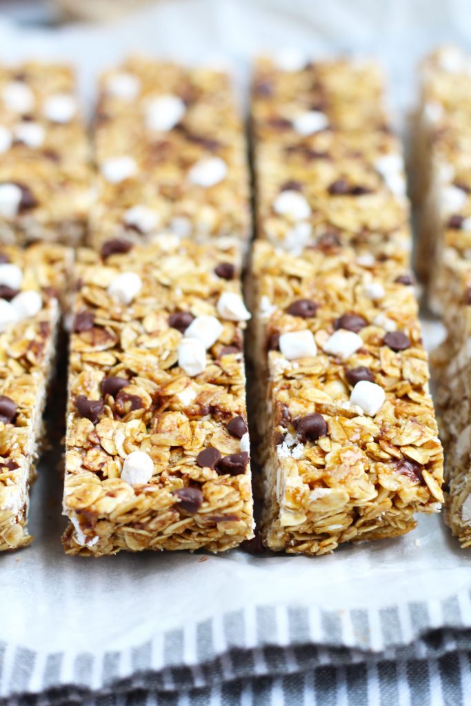   Homemade S'mores Granola Bars are perfectly chewy and make a great snack for kids.