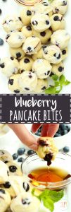 These Blueberry Pancake Bites with a maple glaze are perfect for an on-the-go breakfast.