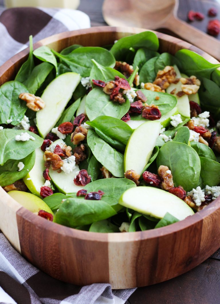 Apple Cranberry Spinach Salad with Candied Walnuts 3 Yummy Tummies