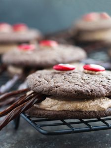 These Chocolate Spider Whoopie Pies are so fun to make with the kids for Halloween. The cookies are made with chocolate fudge cake mix and get sandwiched together with a dreamy, chocolate marshmallow creme filling.