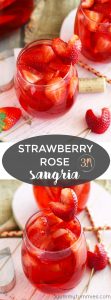 This Strawberry Rose Sangria is a refreshing cocktail with Strawberry Schnapps, vanilla vodka, fresh strawberries and a splash of soda. Garnish with heart-shaped strawberries and share a pitcher with your sweetheart.