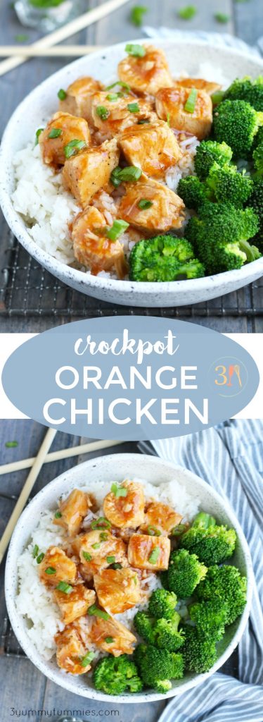 This Crockpot Orange Chicken is super easy to make with barbecue sauce, orange marmalade, soy sauce and orange juice.   Serve it in a bowl over rice or stir-fried noodles with veggies for a complete meal.