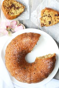 This Vanilla Pudding Banana Bread is so moist and flavorful with chocolate chunks and pecan pieces.  Make it in a bundt or loaf pan and personalize it with your favorite nuts and chocolate.