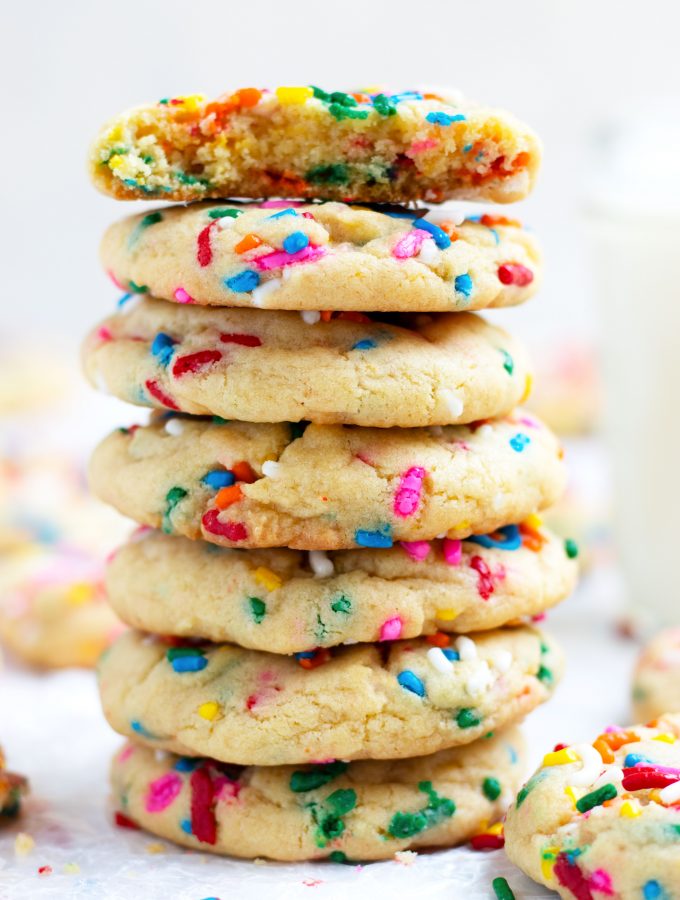 These Funfetti Cookies are the perfect combination of soft and chewy.  Vanilla pudding gets added for additional flavor and moisture.  Plenty of festive sprinkles makes them a great addition for everyday enjoyment or special celebrations.